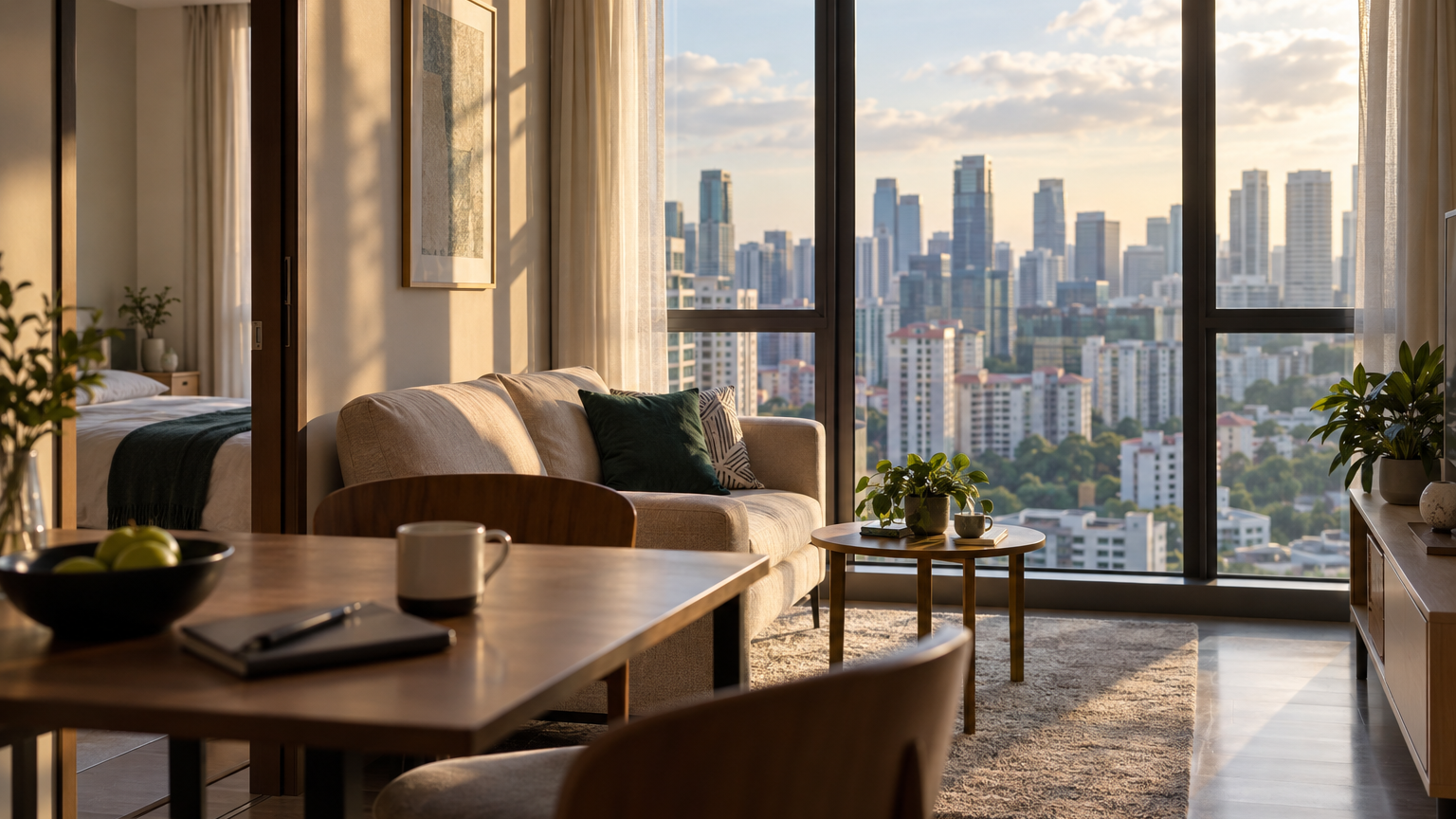 Illustrative Singapore interior scene for July Condo Dip Hid a 2.1-Point Location Split