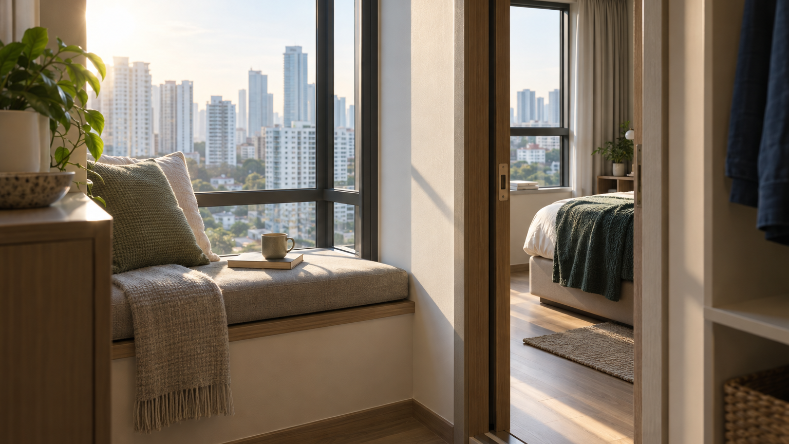 Illustrative Singapore interior scene for Prime Condo Prices Rose 1.8%, but One-Bedder Value Is a Closer Call